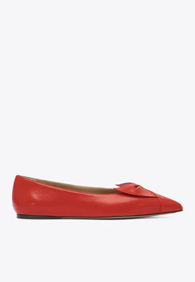 Ferragamo Gwen Bow Leather Pointed-toe Flats In Red