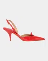 Ferragamo Mini Bow Red Patent Sling-back Pumps In Flame Red