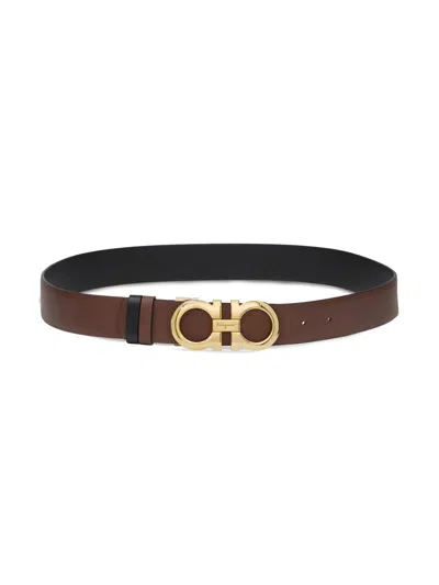 Ferragamo Double Sided Adjustable H35 Leather Belt In Brown