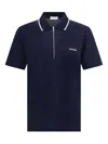 Ferragamo Cotton Polo Shirt With Zip Closure In Blue