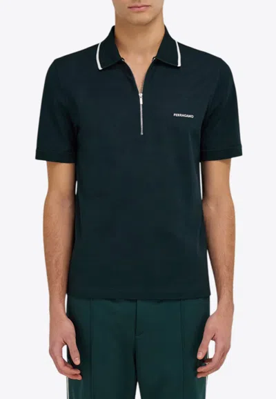 Ferragamo Half-zip Polo T-shirt In Green