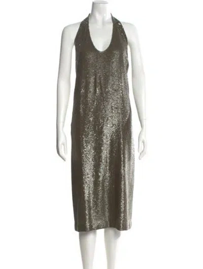 Pre-owned Ferragamo Halterneck Long Dress In Green