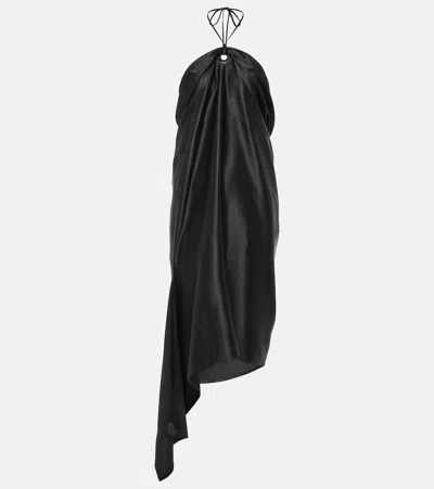 Ferragamo Halterneck Silk-blend Midi Dress In Black