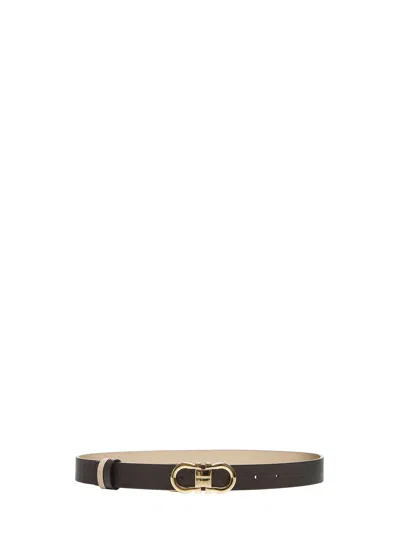 Ferragamo Hammered Calf Leather Belt In Brown