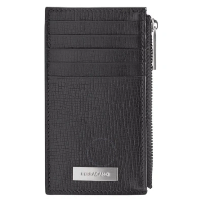 Ferragamo Hammered Calfskin Credit Card Holder In Blue
