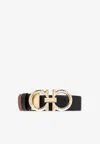 Ferragamo Hammered Gancini Reversible Leather Belt In Black