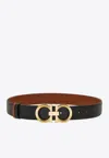 Ferragamo Hammered Gancini Reversible Leather Belt In Black