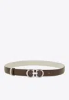 Ferragamo Hammered Gancini Reversible Leather Belt In Brown