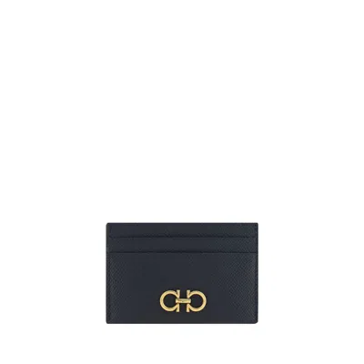 Ferragamo Hammered Leather Card Case In Black