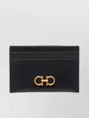Ferragamo Black Card-holder With Gancini Detail In Hammered Leather Woman