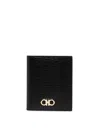 Ferragamo Hammered Leather Gancini Bi-fold Card Holder In Sand