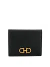 Ferragamo Hammered Leather Gancini Compact Wallet In Sand