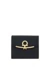 Ferragamo Women's Hammered Leather Gold Gancini Compact Wallet In Black