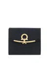 Ferragamo Hammered Leather Gold Gancini Compact Wallet In Sand