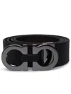 Ferragamo Hammered Leather Reversible Belt In Black