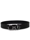 Ferragamo Hammered Leather Reversible Belt In Black