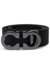 Ferragamo Hammered Leather Reversible Belt In Black