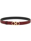 Ferragamo Reversible Belt With Gold-tone Buckle Hooks In Red