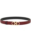 Ferragamo Reversible Belt With Gold-tone Buckle Hooks In Red