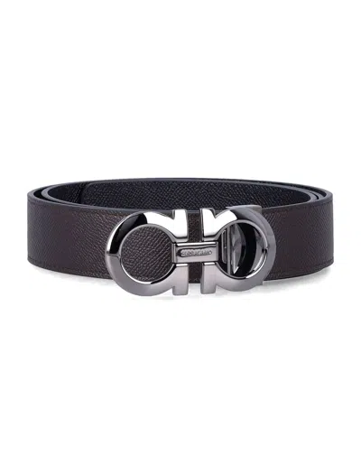 FERRAGAMO FERRAGAMO HAMMERED LEATHER REVERSIBLE GANCINI BELT