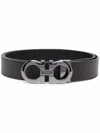 Ferragamo Hammered Leather Reversible Gancini Belt In Brown