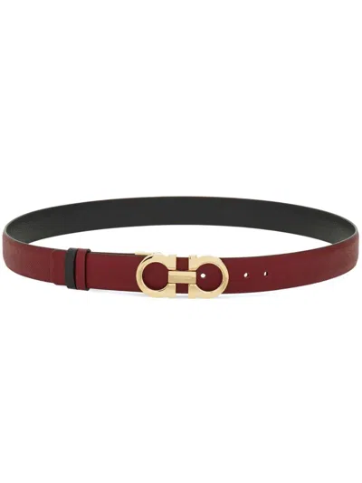 Ferragamo Reversible Belt With Gold-tone Buckle Hooks In Burgundy
