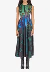 Ferragamo Sleeveless Graphic Printed Silk Midi Dress In Multi