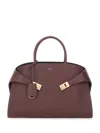 Ferragamo Small Hug Leather Tote Bag In Bordeaux