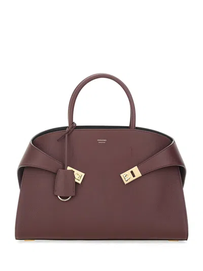 Ferragamo Small Hug Leather Tote Bag In Brown