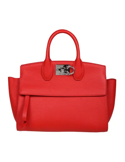 Ferragamo Handbag In Soft Hammered Calfskin In Flame Red