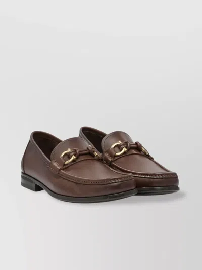 Ferragamo Hardware Leather Round Toe Loafers