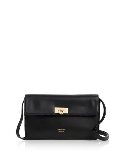 Ferragamo Harley Gancini Leather Wallet Crossbody Bag In Black