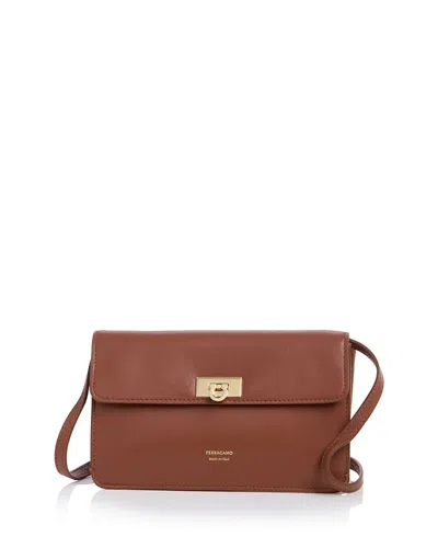 Ferragamo Harley Gancini Leather Wallet Crossbody Bag In Brown