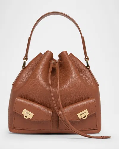 Ferragamo Harley Grainy Leather Bucket Bag In Brown