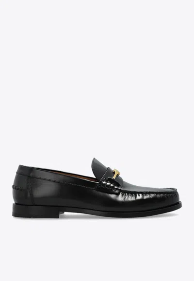 Ferragamo Harry F-buckle Leather Loafers In Black