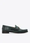 Ferragamo Harry F-buckle Leather Loafers In Green