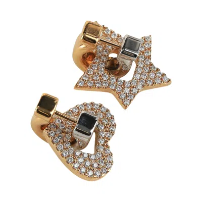 Pre-owned Ferragamo Heart And Star Mismatched Crystal Earrings 'gold' | Women's Size Onesize