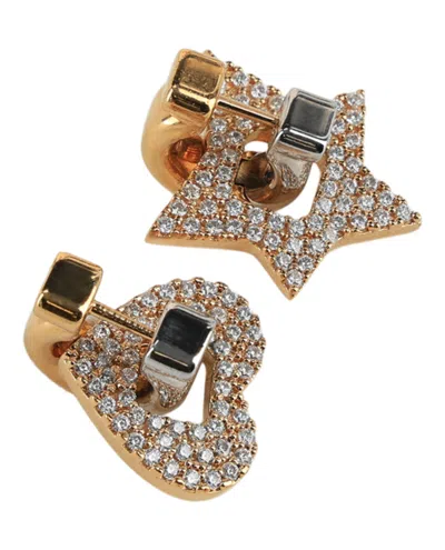 Ferragamo Heart And Star Mismatched Crystal Earrings In Gray