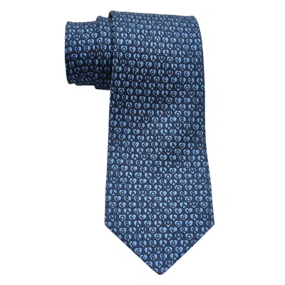 Ferragamo Heart Print Logo Silk Tie In Blue