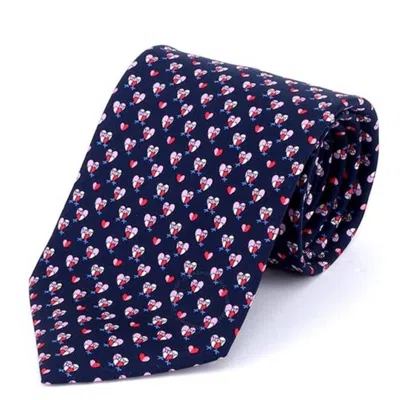 Ferragamo Heart Print Silk Tie In Blue