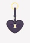 Ferragamo Heart Shaped Leather Keychain With Vara Bow In Purple