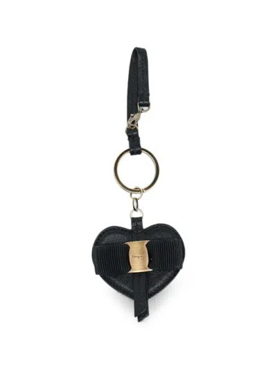 Pre-owned Ferragamo Heart-motif Keyring In Black