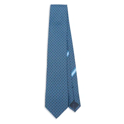 Ferragamo Heart-print Silk Tie In Blue