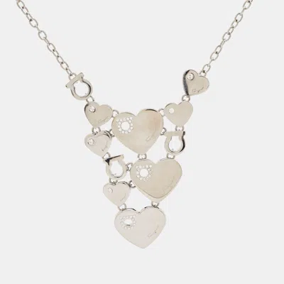 Ferragamo Hearts Crystals Silver Tone Necklace In Brown