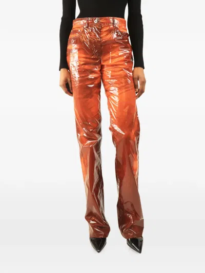 Pre-owned Ferragamo Heat-reactive Vinyl Trousers In Orange