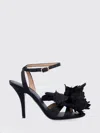 Ferragamo Black Satin Flower Sandals In Black