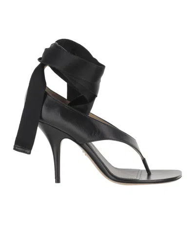 Ferragamo Black Sandal With Heel And Ribbon Women