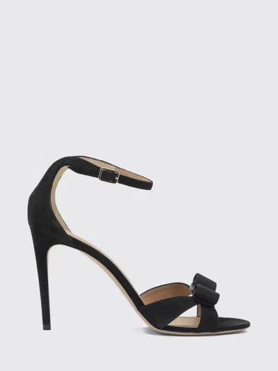 Ferragamo Roxy 90 Vara Bow Suede Sandals In Black