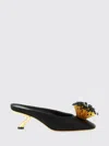 Ferragamo Black Heeled Sandals With Crystal Decoration On The Front In Fabric For Women In Black