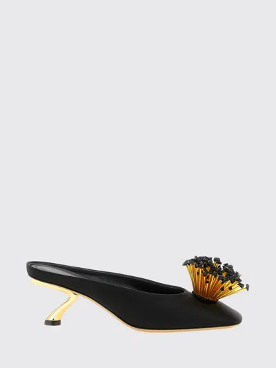 Ferragamo Black Heeled Sandals With Crystal Decoration On The Front In Fabric For Women